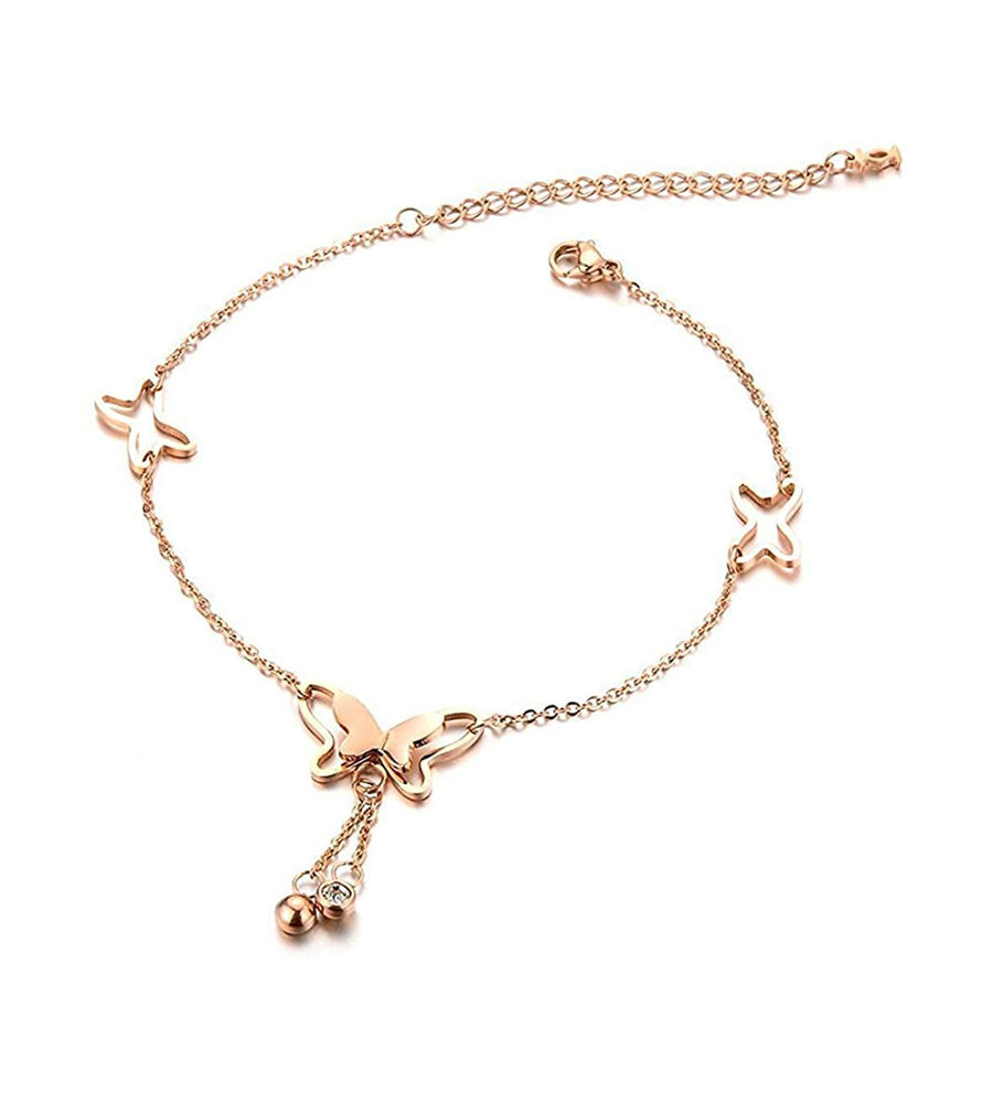 YouBella 18k Rose Gold Plated Butterfly Anklet for Women and Girls